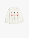 Sweatshirt Balerin Baskılı Uzun Kollu Şardonlu Pamuklu