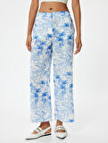 Bol Paça Çiçekli Pantolon Rahat Kalıp Cepli Beli Lastikli