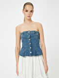 Straplez Düğmeli Denim Üst