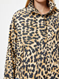 Leopar Desenli Fermuarlı Dik Yaka Ceket