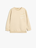 Sweatshirt Baskı Detaylı Bisiklet Yaka Uzun Kollu 