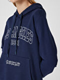 Oversize Sweatshirt Kapüşonlu Kolej Baskılı Kanguru Cepli