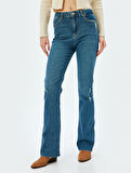 İspanyol Paça Kot Pantolon Yıpratılmış Yüksek Bel Slim Fit - Flare Jeans