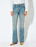 İspanyol Paça Kot Pantolon Slim Fit Standart Bel Nervürlü Düğmeli - Flare Jean