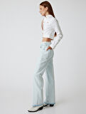 Düz Paça Çift Bel Detaylı Pamuklu Kot Pantolon - Straight Jean