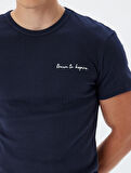 Slim Fit Tişört Slogan Baskılı Bisiklet Yaka Kısa Kollu Pamuklu