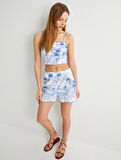 İnce Askılı Floral Büstiyer Limon Baskılı Slim Fit