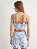 İnce Askılı Floral Büstiyer Limon Baskılı Slim Fit