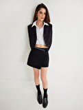 Crop Blazer Ceket Düğmeli Kapaklı Cep Detaylı Regular Fit