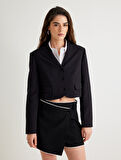 Crop Blazer Ceket Düğmeli Kapaklı Cep Detaylı Regular Fit