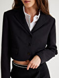 Crop Blazer Ceket Düğmeli Kapaklı Cep Detaylı Regular Fit