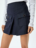 Mini Kargo Şort Etek Cepli Pile Detaylı Standart Bel