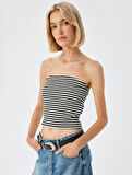 Straplez Crop Üst Ribanalı Slim Fit