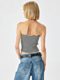 Straplez Crop Üst Ribanalı Slim Fit