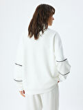 Oversize Sweatshirt Yarım Fermuarlı Dik Yaka Baskılı Üç İplik Şardonlu