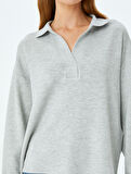 Modal Kumaş Uzun Kollu Polo Yaka Sweatshirt 