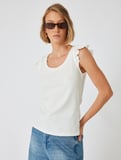 Fırfırlı Karpuz Kol Tişört Yuvarlak Yaka Ribanalı Slim Fit 