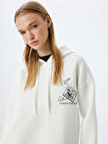Arkası Baskılı Kapüşonlu Sweatshirt Oversize Şardonlu