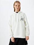 Arkası Baskılı Kapüşonlu Sweatshirt Oversize Şardonlu
