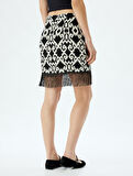 Püsküllü Kruvaze Etek Mini Boy Etnik Desenli Viskon