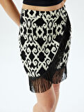 Püsküllü Kruvaze Etek Mini Boy Etnik Desenli Viskon