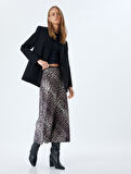 Saten Leopar Etek Midi Boy A Kesim Standart Bel