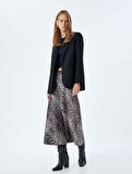 Saten Leopar Etek Midi Boy A Kesim Standart Bel