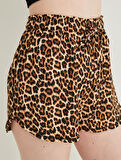 Mini Şort Leopar Desenli Beli Bağcıklı Slim Fit