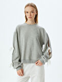 Oversize Sweatshirt Fiyonk Detaylı Bisiklet Yaka Uzun Kollu