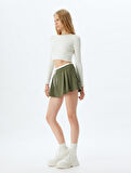 Mini Şort Etek Pileli Çift Bel Detaylı Bağcıklı Rahat Kalıp