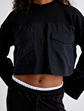 Crop Sweatshirt Paraşüt Kumaş Detaylı Rahat Kalıp