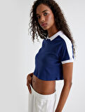 Polo Crop Tişört Kısa Kollu Renk Bloklu