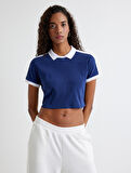 Polo Crop Tişört Kısa Kollu Renk Bloklu