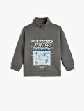 Sweatshirt Dik Yaka Uzun Kollu Kış Temalı Baskı Detaylı Şardonlu