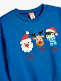 Yılbaşı Sweatshirt Temalı Uzun Kollu Bisiklet Yaka Baskı Detaylı Şardonlu