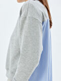 Oversize Sweatshirt İki Farklı Kumaş Kullanımlı Bisiklet Yaka Uzun Kollu