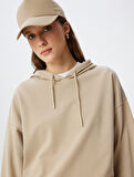 Kapşonlu Sweatshirt Basic Uzun Kollu Üç İplik Pamuklu