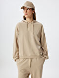 Kapşonlu Sweatshirt Basic Uzun Kollu Üç İplik Pamuklu