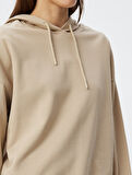 Kapşonlu Sweatshirt Basic Uzun Kollu Üç İplik Pamuklu