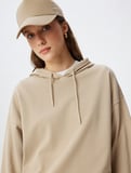 Uzun Kollu Üç İplik Pamuklu Basic Kapşonlu Sweatshirt 