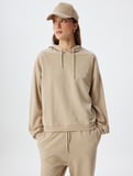 Uzun Kollu Üç İplik Pamuklu Basic Kapşonlu Sweatshirt 