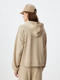 Uzun Kollu Üç İplik Pamuklu Basic Kapşonlu Sweatshirt 