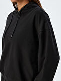 Kapşonlu Sweatshirt Basic Uzun Kollu Üç İplik Pamuklu