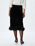 Abiye Etek Midi Kadife Tüy Detaylı Slim Fit