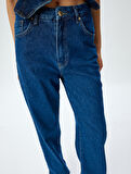 Yüksek Bel Kot Pantolon Düz Paça Düğmeli Pamuklu - Straight Fit Jean