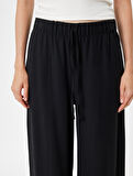 Geniş Paça Viskon Pantolon Beli Lastikli Cepli