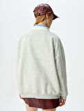 Polo Yaka Kolej Baskılı Uzun Kollu Sweatshirt