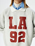 Polo Yaka Kolej Baskılı Uzun Kollu Sweatshirt