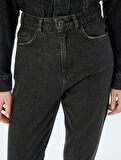 Mom Fit Kot Pantolon Standart Bel Kısa Paça Düğmeli Cepli Pamuklu - Mom Fit Jeans