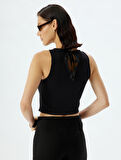 Crop Atlet Halter Yaka Dokulu Bisiklet Yaka